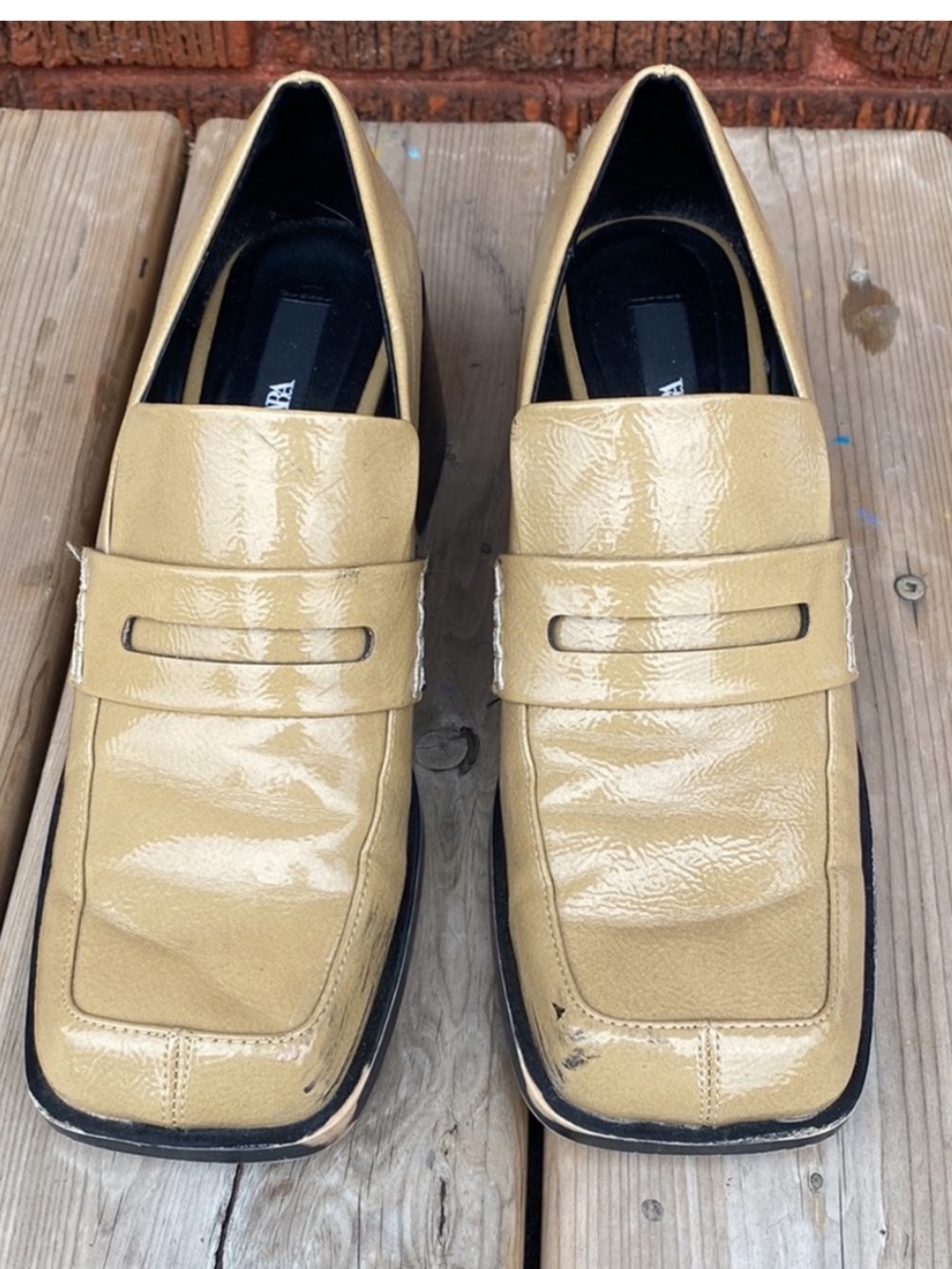 Zara Patent Tan Square Toe 1960s Style Loafers! Size 40, 8.5 to 9 - Picture 3 of 5